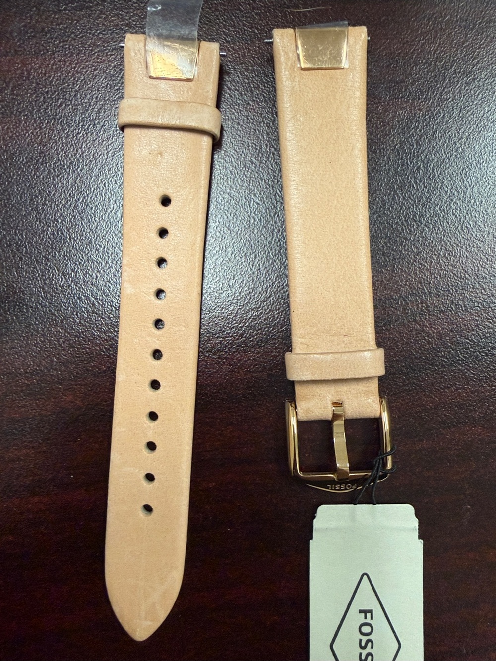 18mm Fossil Beige Leather Watch Strap with Gold Buckle